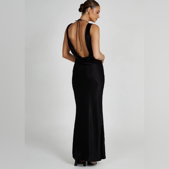 Meshki - Melissa Satin Cowl Front Maxi Dress in Black